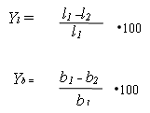 Усадку по длине У; и ширине Уb, %, вычисляют по формулам